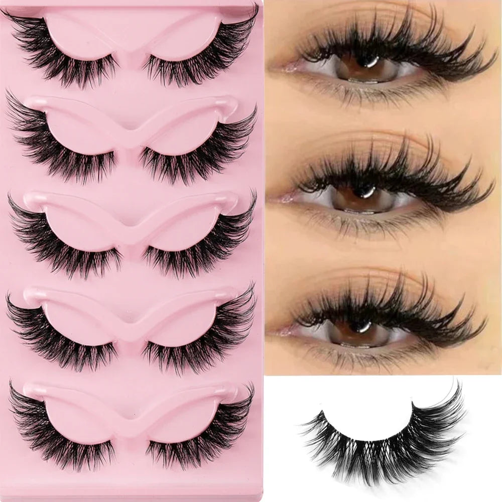 5 Pairs Cat Eye Faux Mink Lashes – Winged & Long