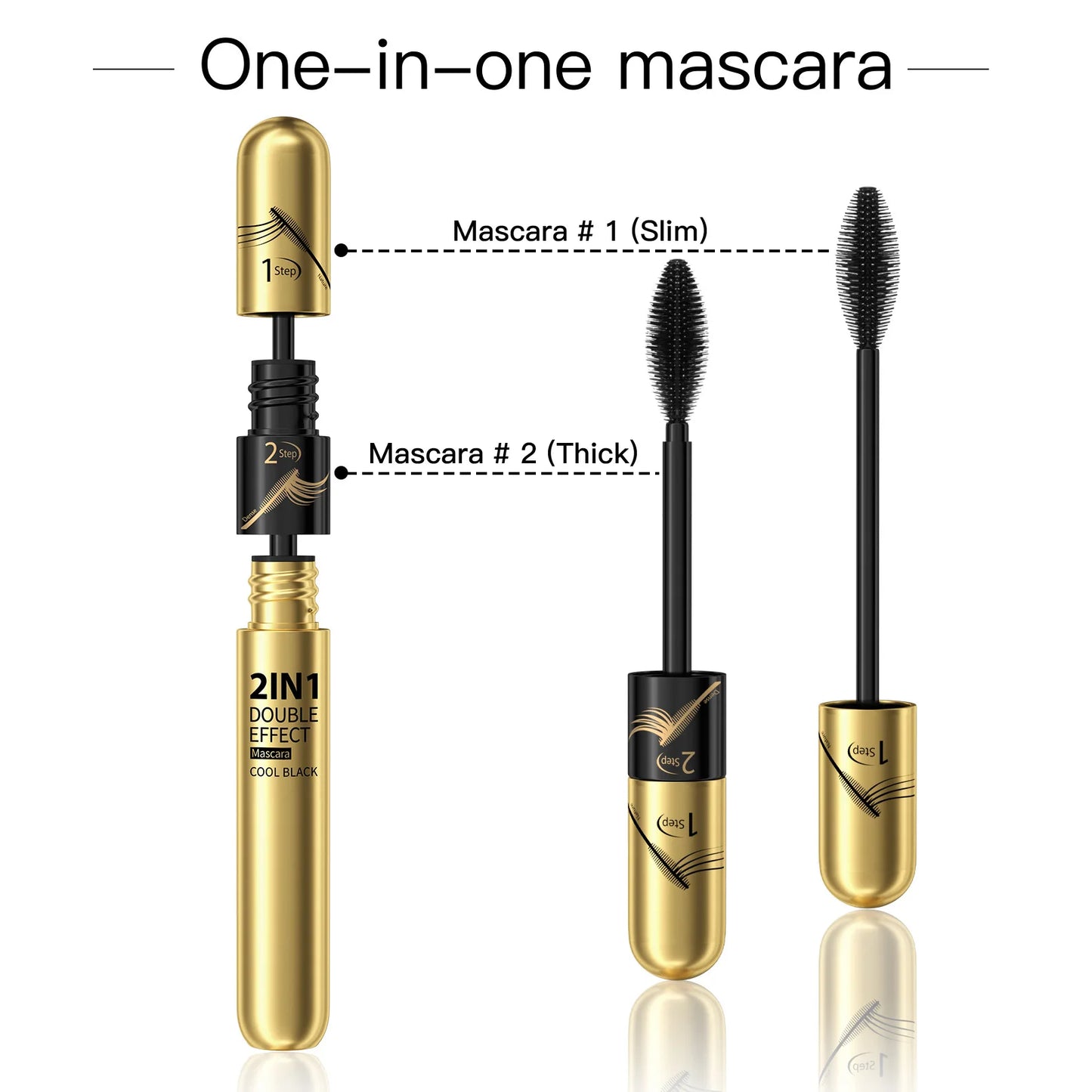 2-in-1 Slim Curl Waterproof Mascara – 4D Thickening