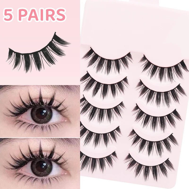 5 Pairs Manga Lashes Eyes Lashes Soft Natural Long Eyelashes Fake Lashes Anime Wispy Strip False Eyelashes Makeup