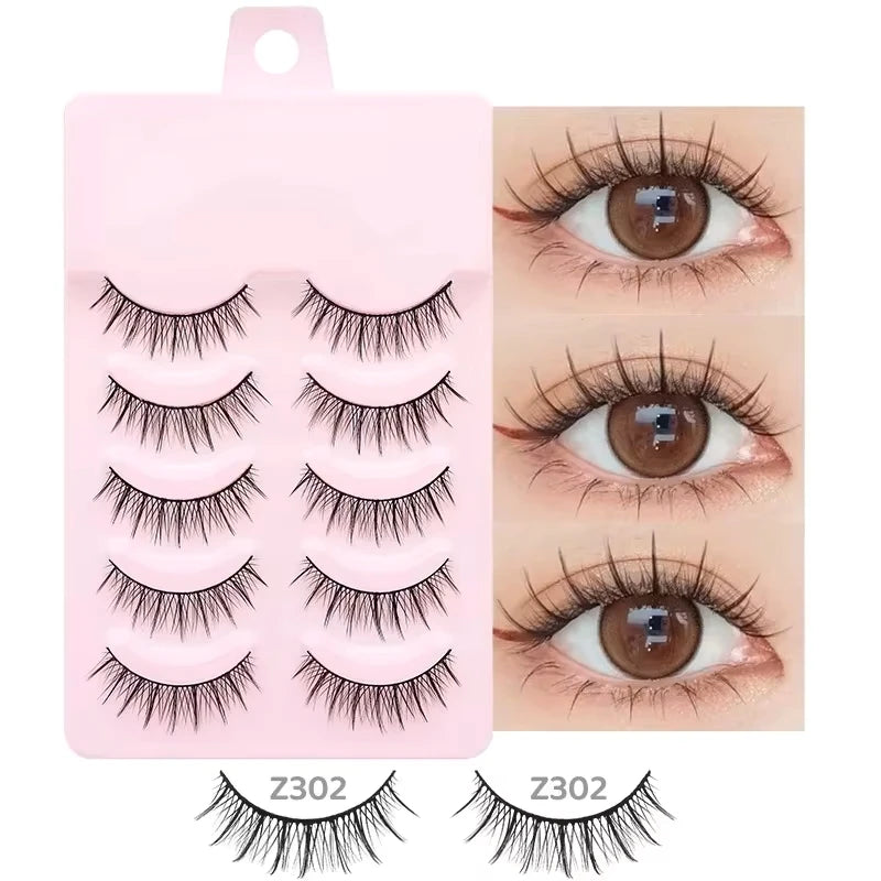 5 Pairs Manga Lashes Eyes Lashes Soft Natural Long Eyelashes Fake Lashes Anime Wispy Strip False Eyelashes Makeup
