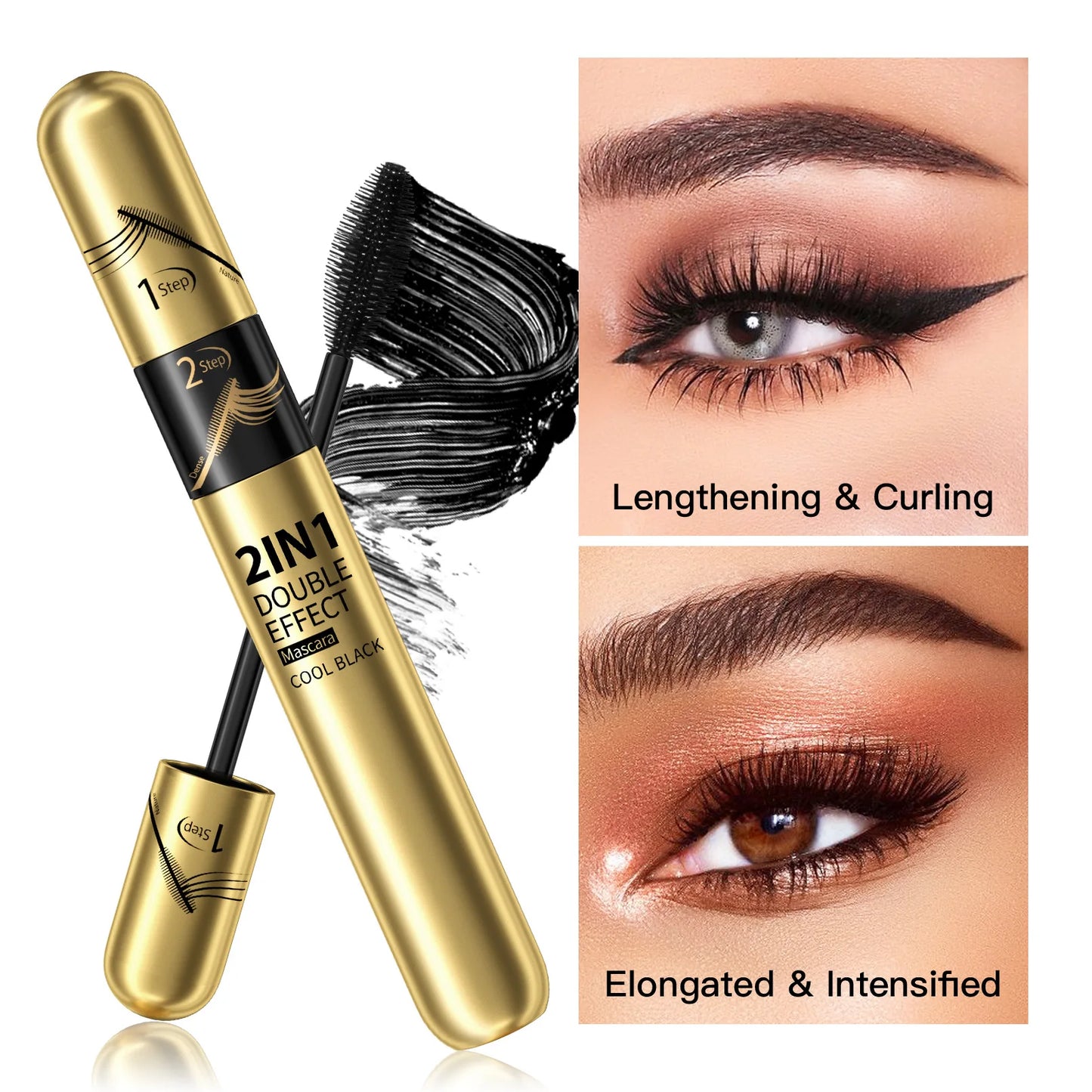 2-in-1 Slim Curl Waterproof Mascara – 4D Thickening