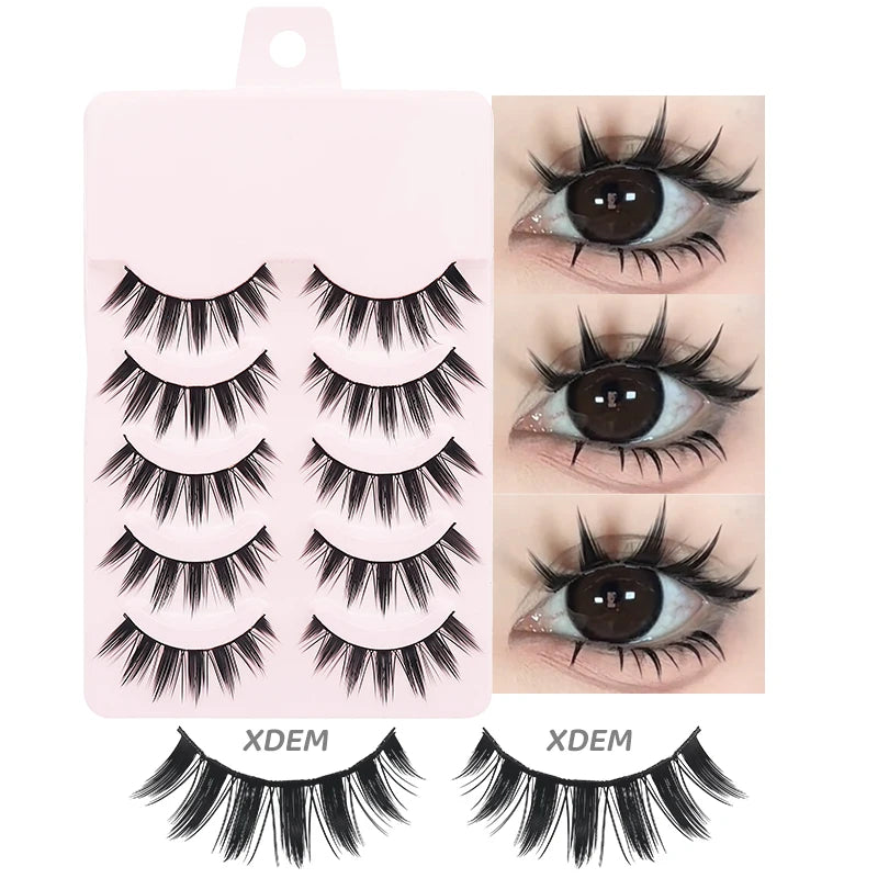 5 Pairs Manga Lashes Eyes Lashes Soft Natural Long Eyelashes Fake Lashes Anime Wispy Strip False Eyelashes Makeup