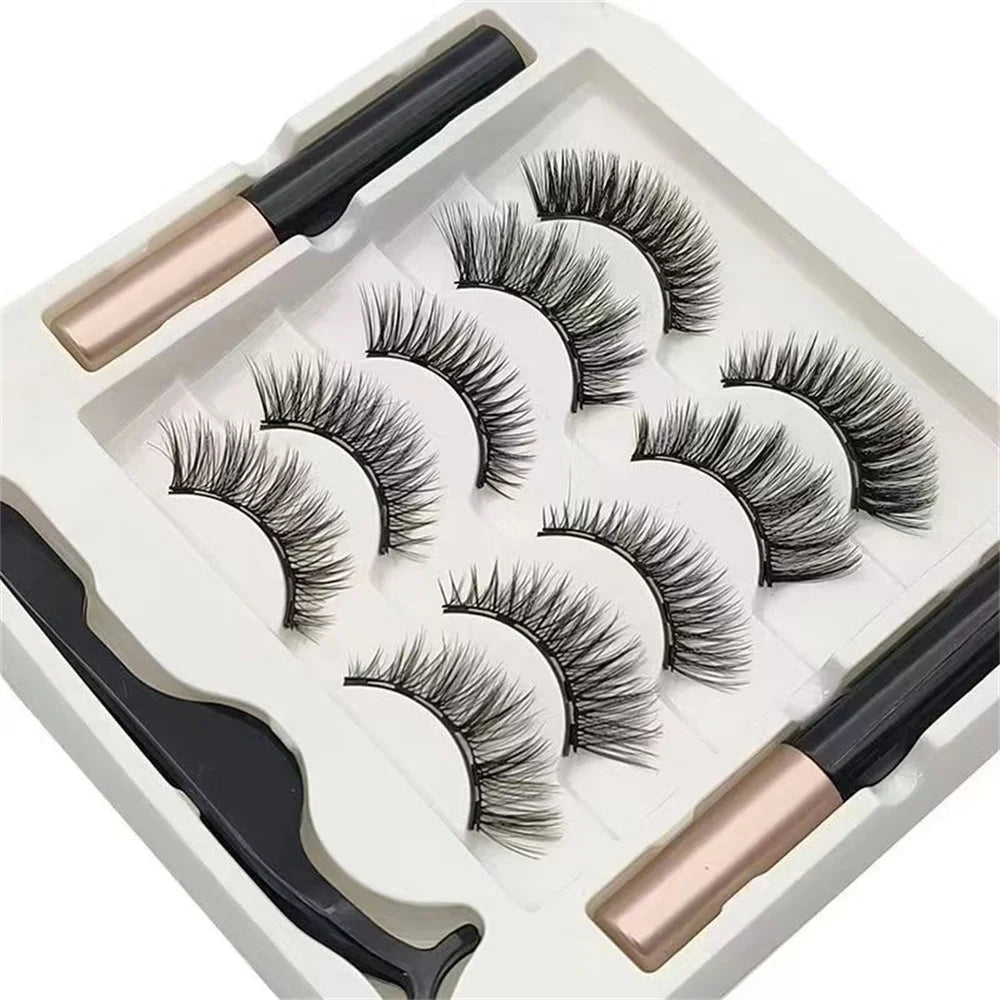 5 Pairs Magnetic Eyelashes with Eyeliner & Tweezers – 3D Mink