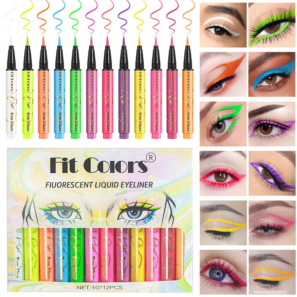12-Color Neon Liquid Eyeliner Pen – UV Blacklight