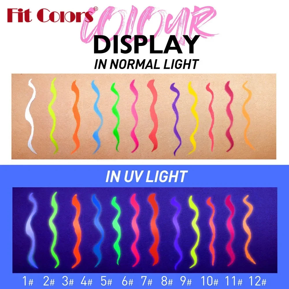 12-Color Neon Liquid Eyeliner Pen – UV Blacklight