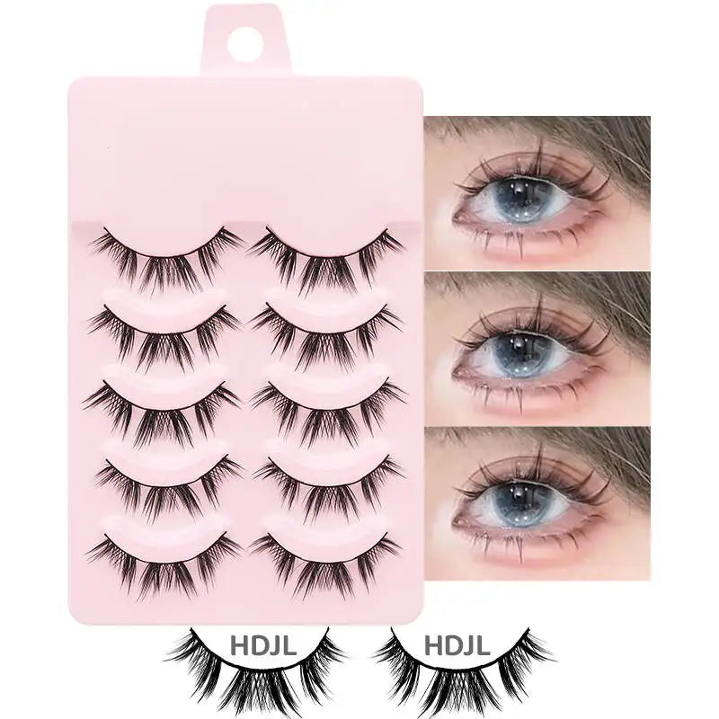 5 Pairs Manga Lashes Eyes Lashes Soft Natural Long Eyelashes Fake Lashes Anime Wispy Strip False Eyelashes Makeup
