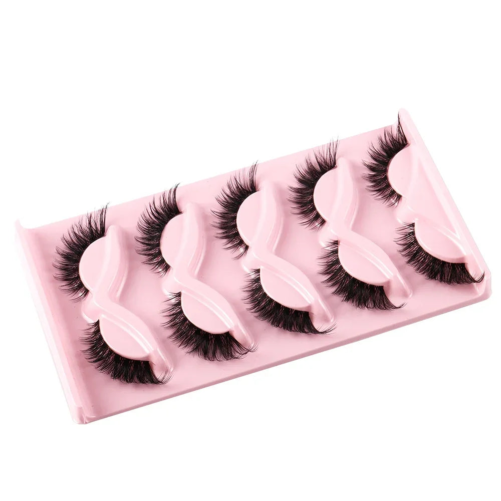 5 Pairs Cat Eye Faux Mink Lashes – Winged & Long