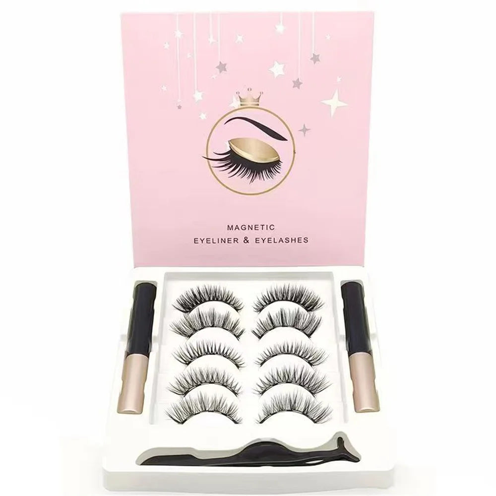 5 Pairs Magnetic Eyelashes with Eyeliner & Tweezers – 3D Mink