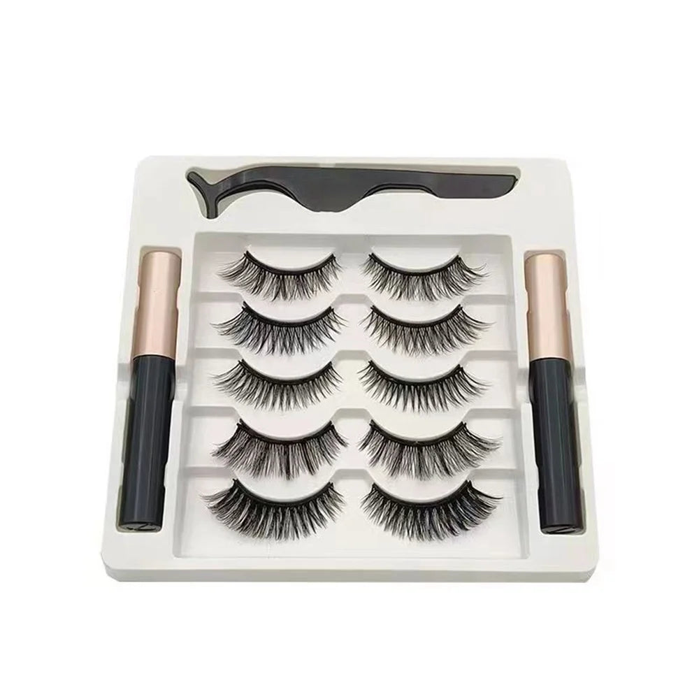 5 Pairs Magnetic Eyelashes with Eyeliner & Tweezers – 3D Mink