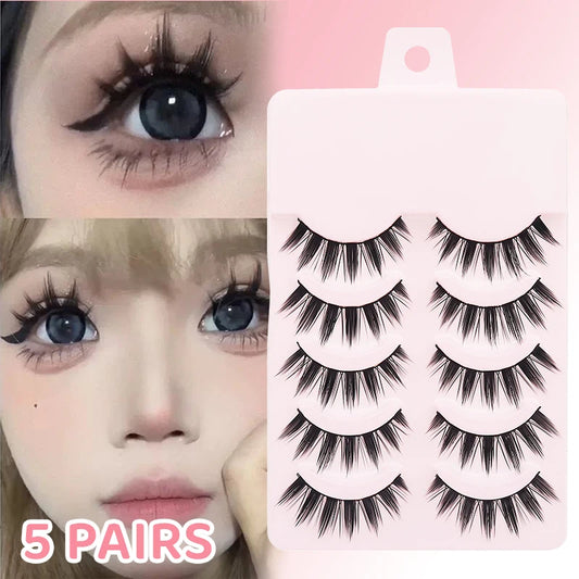 5 Pairs Manga Lashes Eyes Lashes Soft Natural Long Eyelashes Fake Lashes Anime Wispy Strip False Eyelashes Makeup