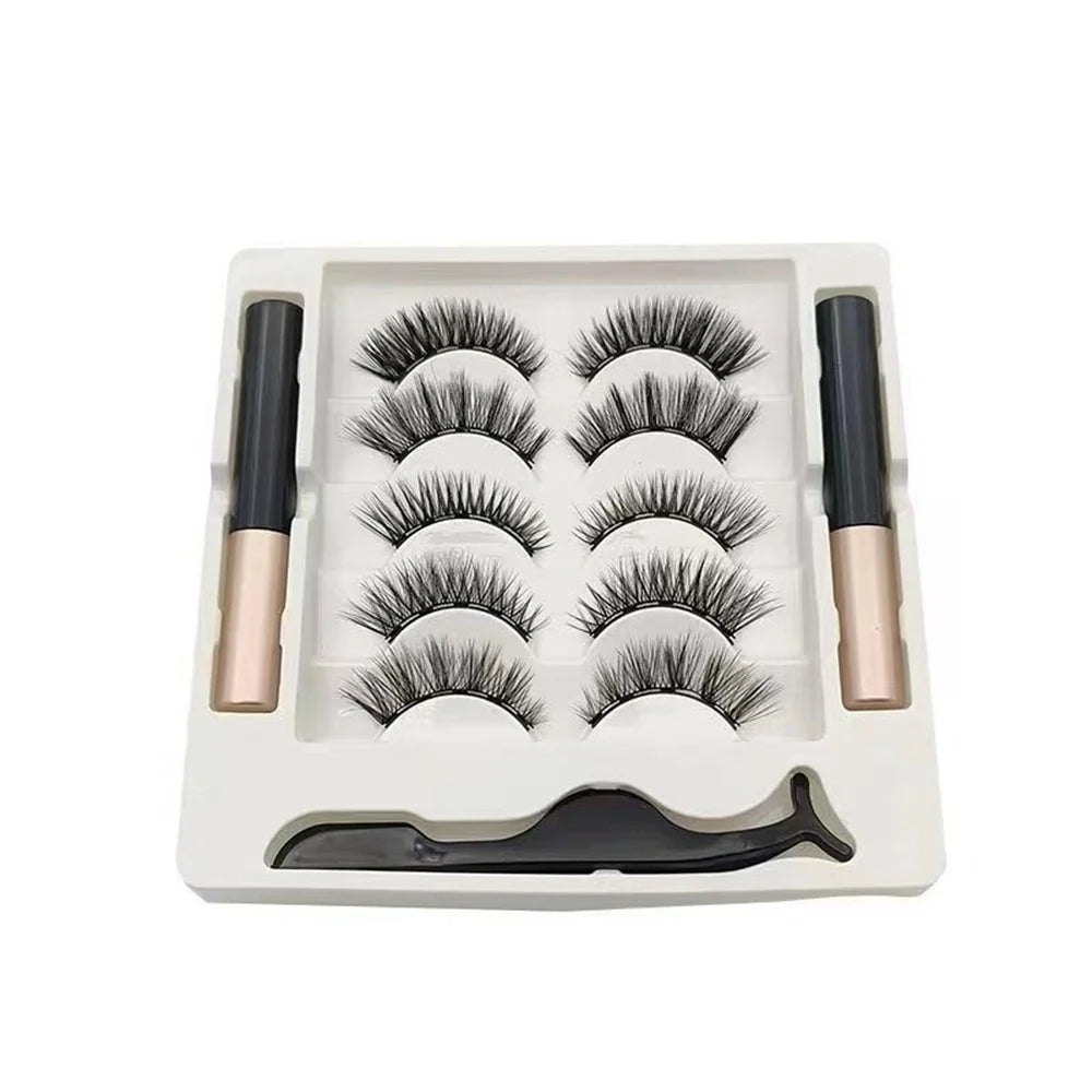 5 Pairs Magnetic Eyelashes with Eyeliner & Tweezers – 3D Mink